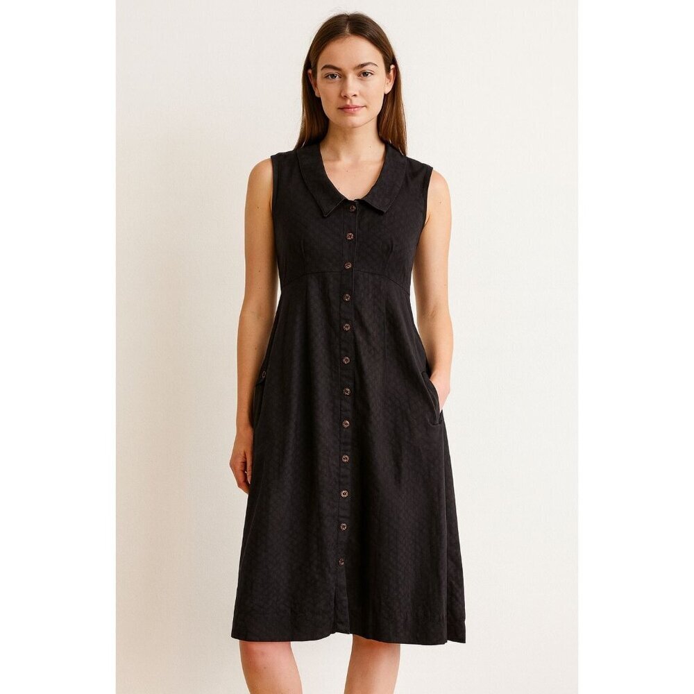 POSTMARK Anthropologie Black Sleeveless Button-Down Dress 8  Fit & Flare